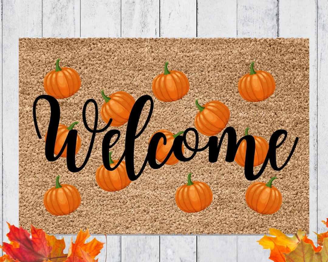 Welcome Pumpkin Pattern Door Mat, Fall Doormat, Welcome Mat, Cute Pumpkin Fall Door Mat, Fall Aut... | Etsy (US)