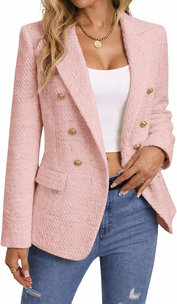 Mina Self 2026 Spring Women's Tweed Plaid Blazer Jacket - Fully Lined Fashion Business Casual Ele... | Amazon (US)
