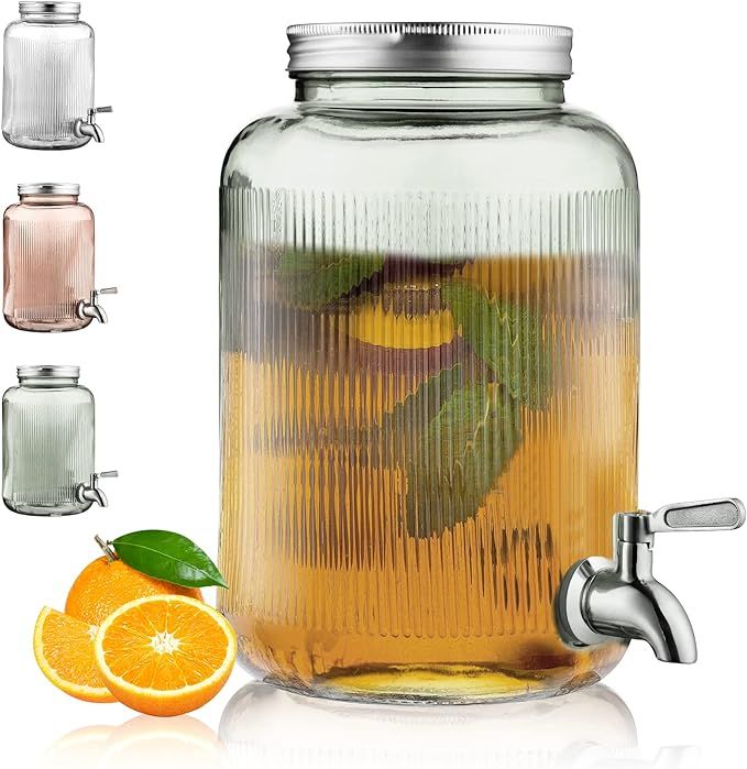 Berglander Glass Drink Dispenser for Fridge, 1 Gallon Beverage Dispenser with Leakproof Stainless... | Amazon (US)