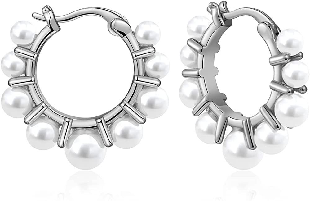 FAMARINE Pearl Hoop Earrings for Women Lightweight Pearl Hoops for Girls | Amazon (US)