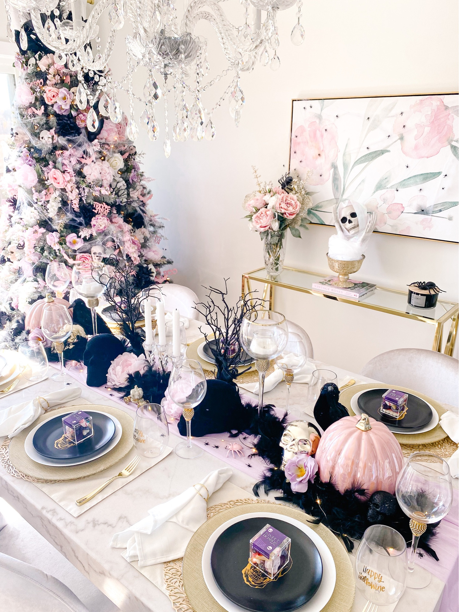 Here is this year’s spooky (but glam) 𝓽𝓪𝓫𝓵𝓮𝓼𝓬𝓪𝓹𝓮 and tree! This year my tree is more full and I’ve added light purple to the mix! 🍽💀🕷🌸💜🕯

I also collaborated with candy board company 🍬 Sweet Boards & Co. 🍬 for the sweetest ;) and most aesthetically pleasing Halloween candy cube favours! I’ll be sharing those in some following posts, along with her candy charcuterie boards… so stay tuned!

For details on my scary pretty tree, I’ll link everything I can, along with some other options on my next post. 🖤

#LTKSeasonal #LTKhome #LTKHalloween