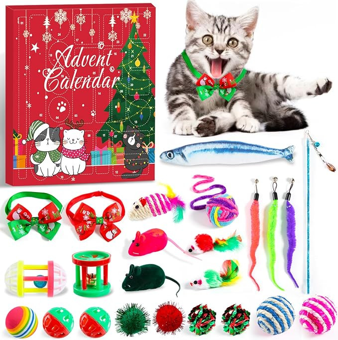 Cat Advent Calendar 2024, 24 Days Cat Toy Countdown Calendar Christmas Toys for Kitten with Catni... | Amazon (US)