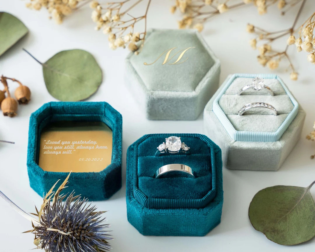 Personalized Velvet Ring Box | Monogram Ring Box | Ring Box for Wedding Ceremony | Custom Ring Be... | Etsy (US)