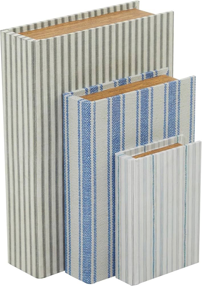 Deco 79 Canvas Decorative Box Faux Storage Book Book Shaped Boxes with Blue Striped Patterns, Set... | Amazon (US)