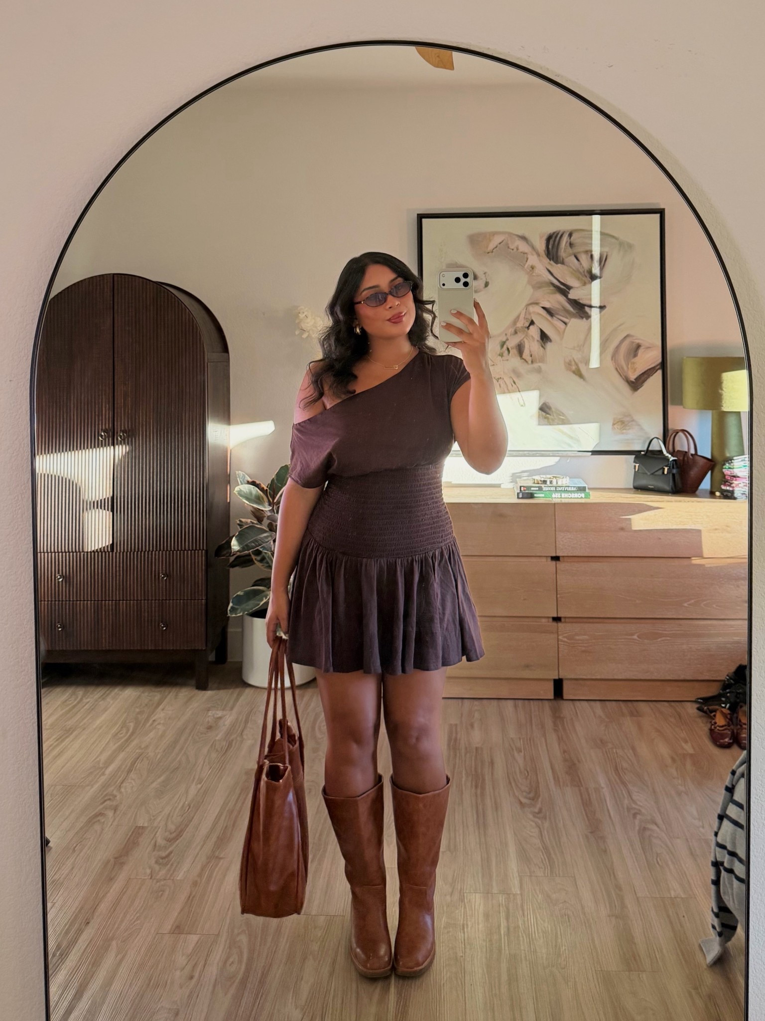 Grey Bandit dress, easy fall outfit inspo🤎love how stretchy the dress is in the center!! No zipper, super comfy & the off the shoulder detail makes it so elevated (wearing a L, runs true to size)

#LTKFindsUnder100 #LTKStyleTip #LTKMidsize