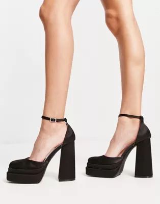RAID Amira double platform heeled shoes in black satin | ASOS (Global)