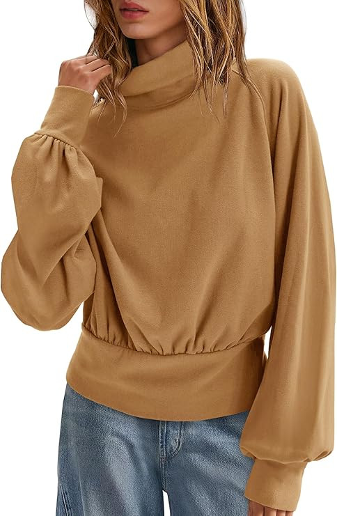 Yanekop Womens Turtleneck Tops Mock Neck Long Sleeve Shirts Oversized Cropped Sweatshirts Loose F... | Amazon (US)