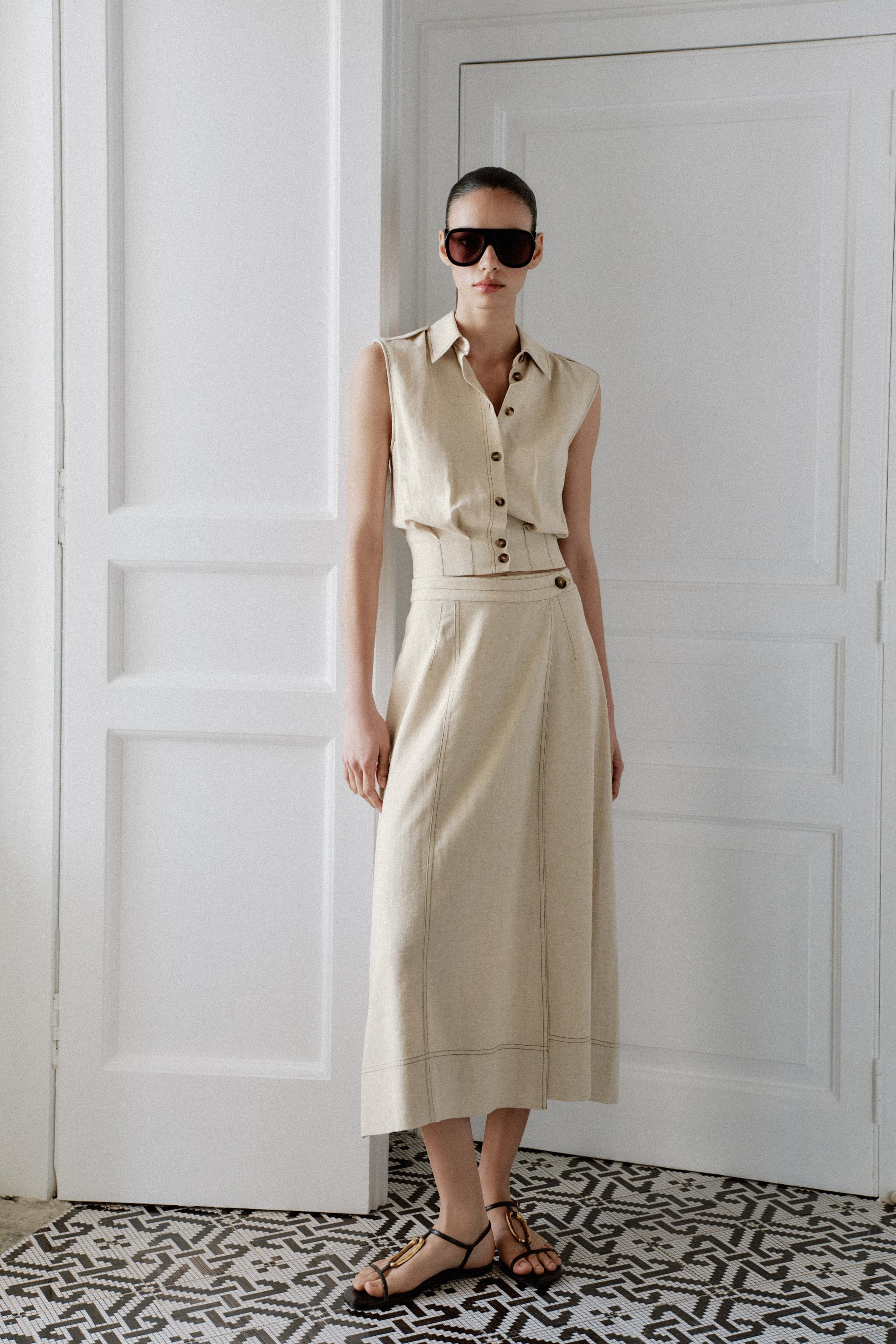 LINEN BLEND WRAP MIDI SKIRT | Zara UK