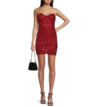 Strapless Sweetheart Neck Faux Wrap Sequin Dress | Dillard's