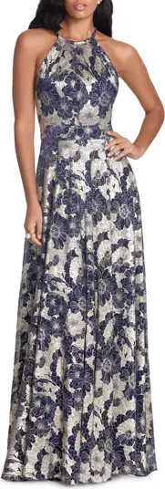 Metallic Floral Halter Top Gown | Nordstrom