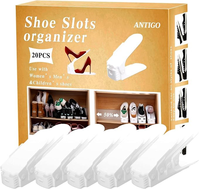 Shoe Slots Organizer，20 Pcs Adjustable Shoe Stacker for Closet Organization, Double Deck Shoe R... | Amazon (US)