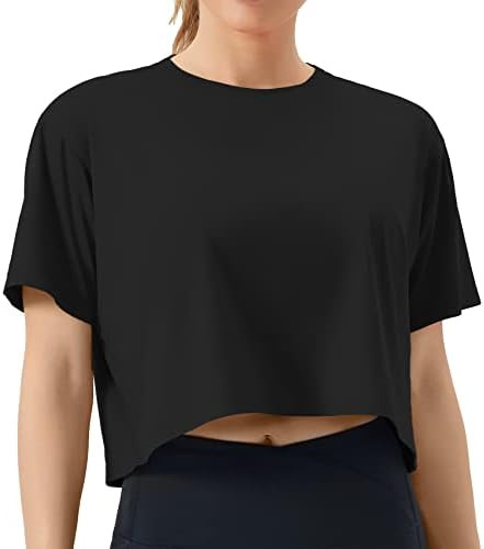 THE GYM PEOPLE Women's Workout Crop Top T-Shirt Short Sleeve Boxy Yoga Running Cropped Basic Tee | Amazon (US)