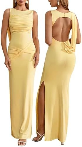 Parthea Women Wedding Guest Dress Bodycon Long Sleeveless Backless Side Slit Elegant Evening Part... | Amazon (US)
