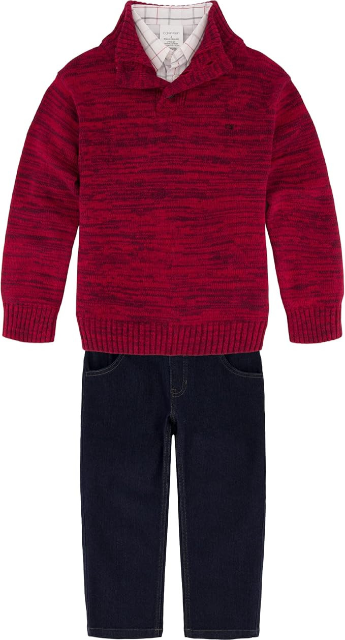Amazon.com: Calvin Klein Boys 3-piece Sweater Set With Matching Button-down Shirt and Pants: Clot... | Amazon (US)