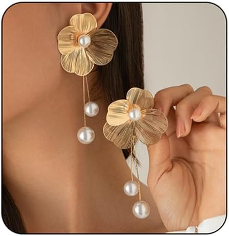 Gold Statement Flower Earrings,Chunky Punk Bunch Dangle Ginkgo Biloba Leaf Tassel Earrings Large ... | Amazon (US)