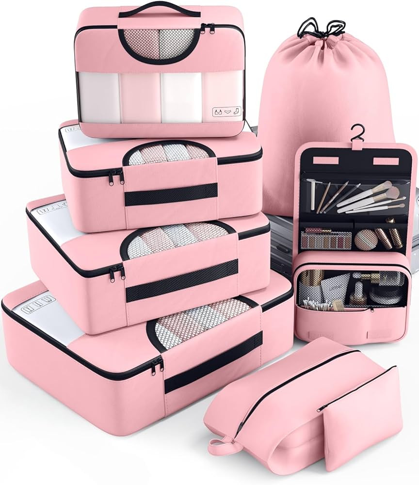 Veken 8 Set Packing Cubes for Travel Essentials, Pink Suitcase Organizer Bags in 4 Sizes, Carry-O... | Amazon (US)