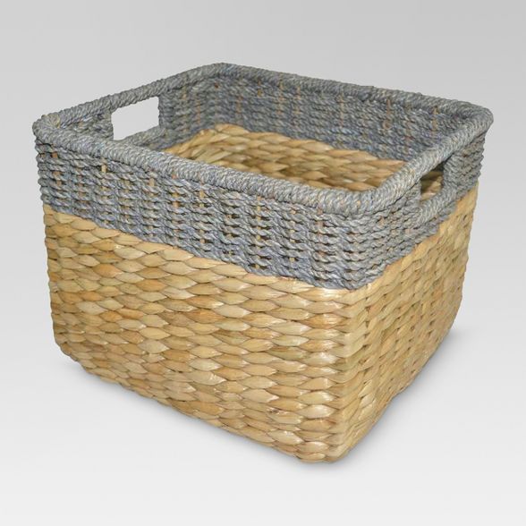 11"x14.5" Seagrass Rectangular Wicker Storage Basket with Gray Trim - Threshold™ | Target