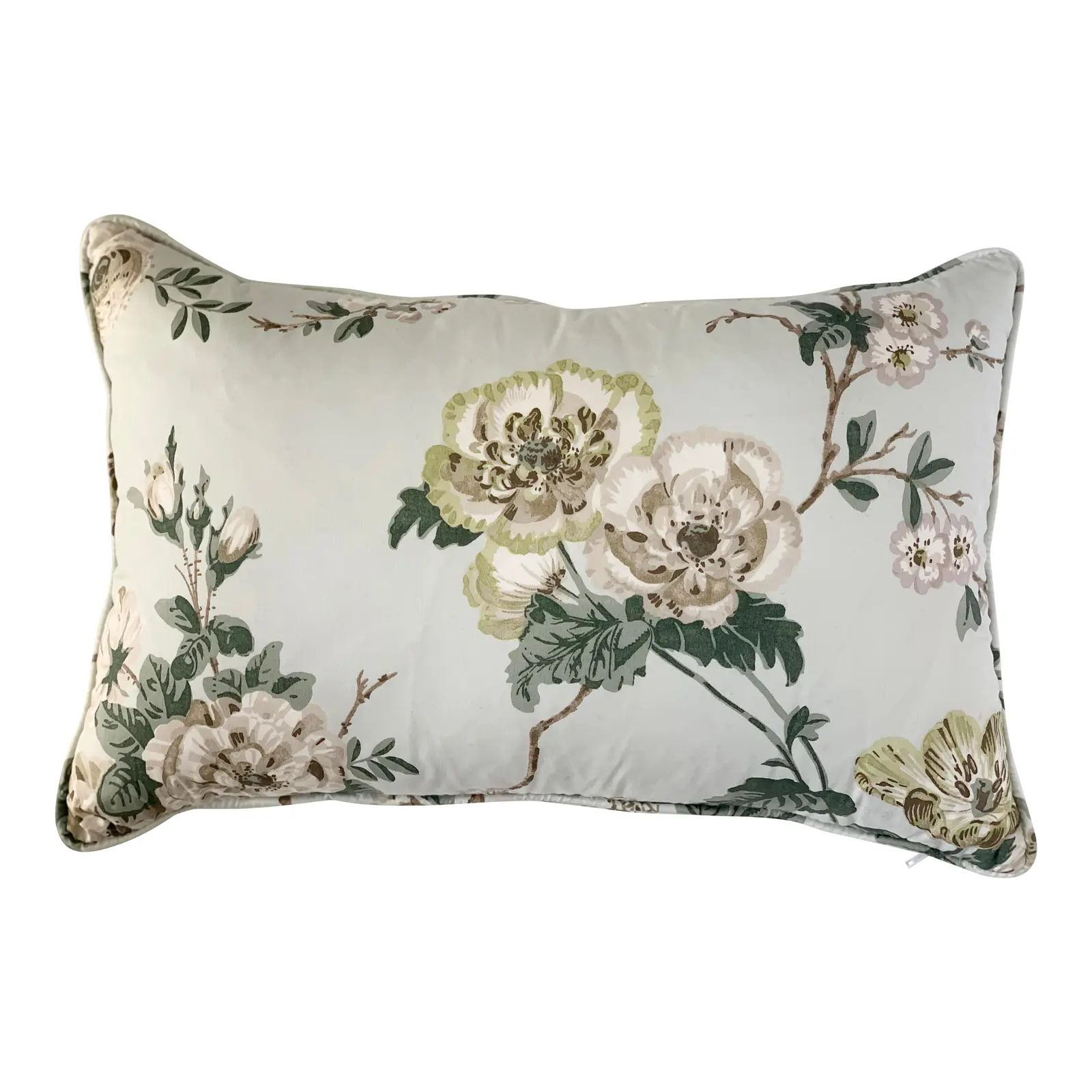 Schumacher Mint Green Betty Floral Chintz Lumbar Pillow | Chairish