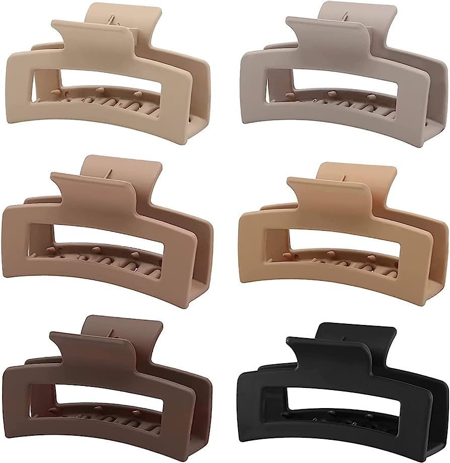 6 PCS Square Hair Clips for Women Girls, Neutral Colors Rectangular Claw Clips for Thick Hair, Me... | Amazon (US)