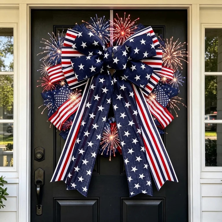 Lzobxe 4th of July Ribbon Bow, Independence Day Red White Blue Stripe Stars Tree Topper Bows for ... | Walmart (US)