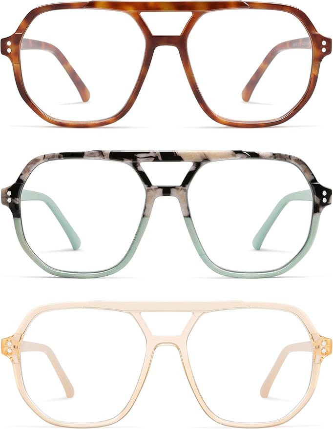 AMOMOMA Trendy Retro Aviator Reading Glasses for Women Men,Classic Large Oversized Reader Blue Li... | Amazon (US)