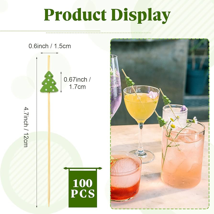 100 pcs Christmas Tree Cocktail Picks 4.7" Long Christmas Toothpicks for Appetizers Xmas Tree Par... | Amazon (US)