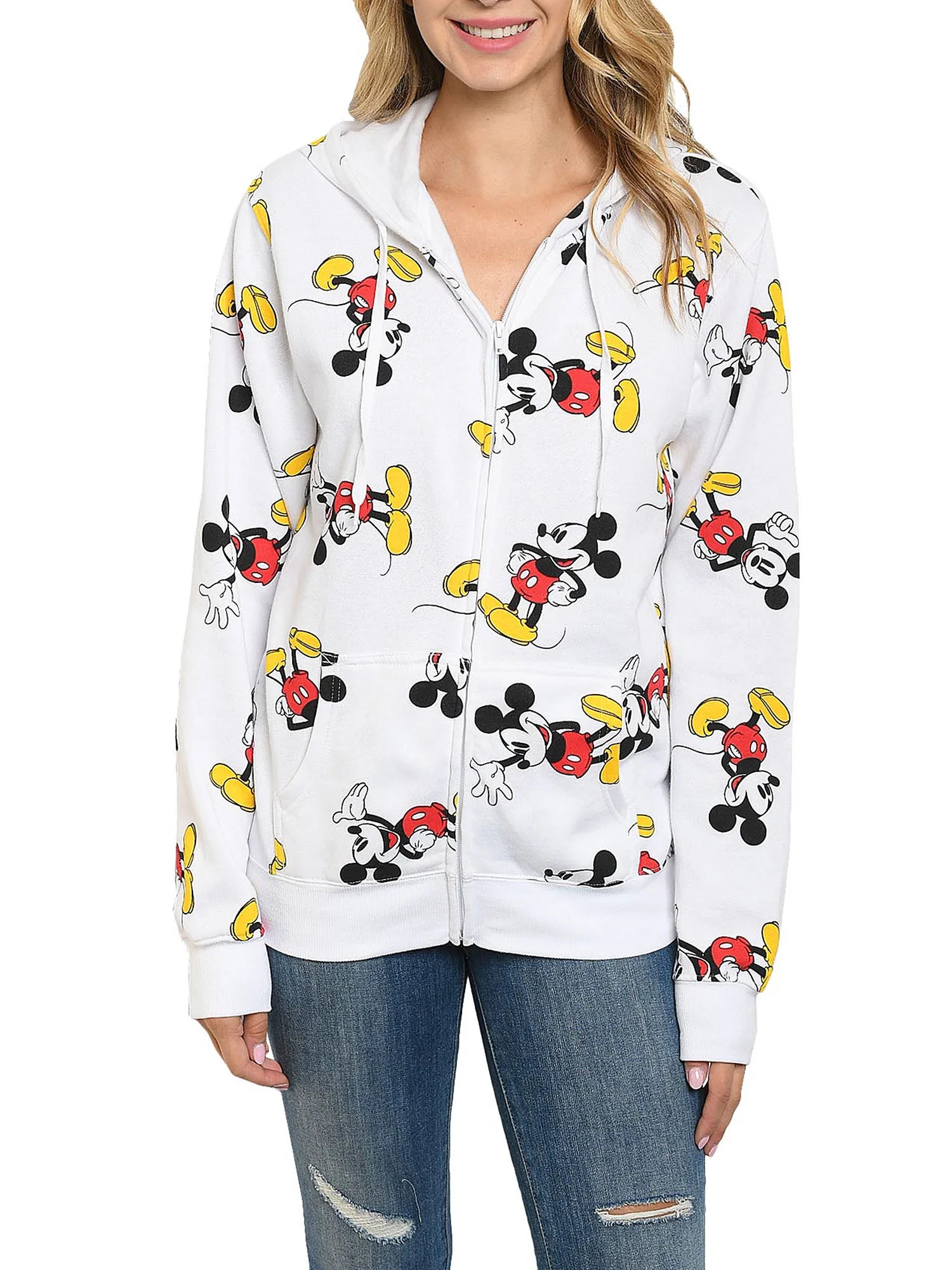 Disney Women's All-Over Print Mickey Mouse Zipper Sweatshirt Hoodie White - Walmart.com | Walmart (US)