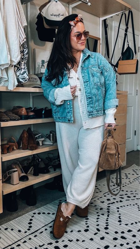 Free people spring outfit 
Cozy sweater two piece set xl (could have sized down to a large *runs oversized) 
Fave denim jacket large 
Sling bag 


#LTKstyletip #LTKSeasonal #LTKmidsize