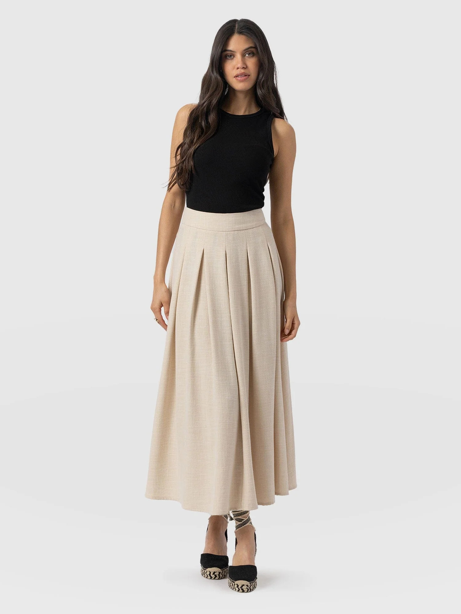 Eliza Pleated Skirt - Cream | Saint + Sofia UK