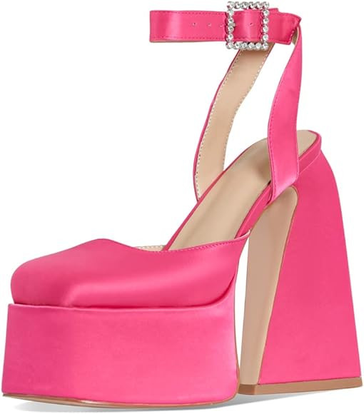 Uacllcau Women's Platform Chunky Heel Pumps for Women Sexy Square Toe Ankle Rhinestones Strap Par... | Amazon (US)