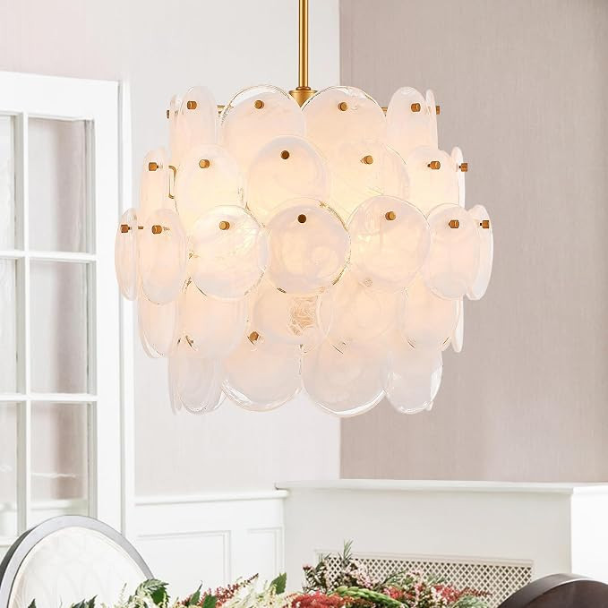 Dia 16.5 Inch, Modern Glass Chandelier for Foyer, Gold Dining Room Light Fixture, Large Vintage P... | Amazon (US)