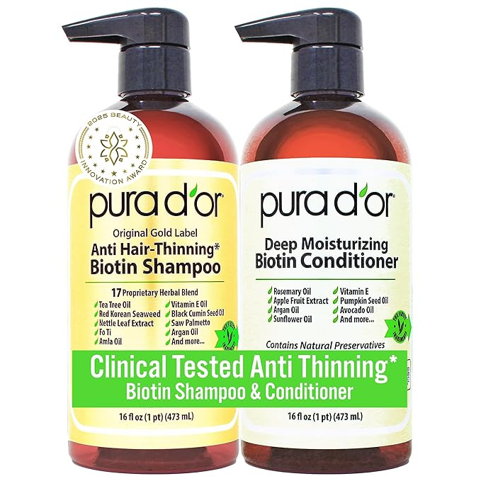 PURA D'OR Anti-Thinning Biotin Shampoo &amp; Conditioner Original Gold Label Set (16oz x2) – CLINIC... | Amazon (US)