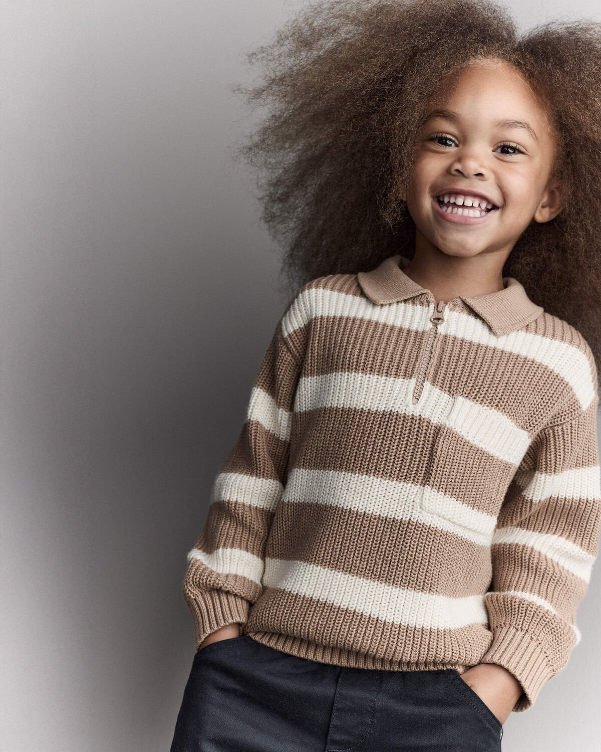 Toddler Striped Quarter-Zip Sweater - Tan/White | Carter's Inc
