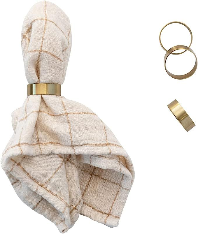 Bloomingville Brass Round (Set of 4) Napkin Rings, 2" L x 2" W x 1" H, White | Amazon (US)