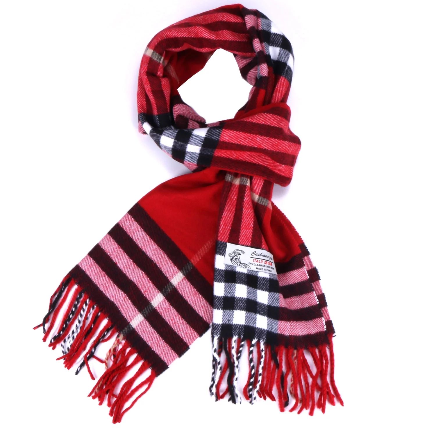 Women Men Red Check Plaid Scarves Cashmere Feel Warm Soft Scarf with Fringes | Walmart (US)