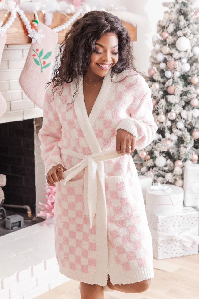 Relax and Unwind Pink Mini Checkered Robe | Pink Lily