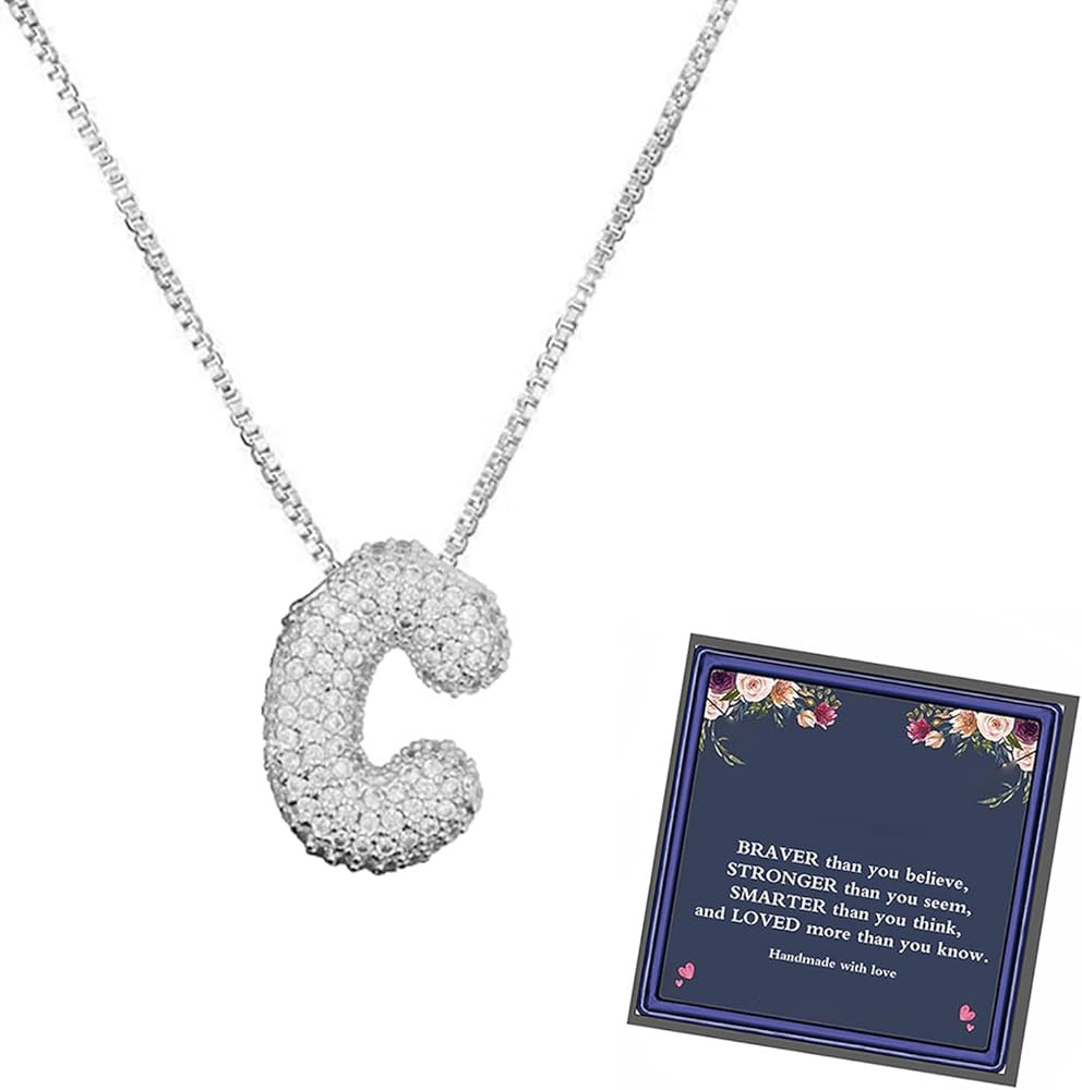 DIOWUS Bubble Letter Necklace Gold for Women，Charm Balloon Initial Letter Pendant Zirconia Inla... | Amazon (US)