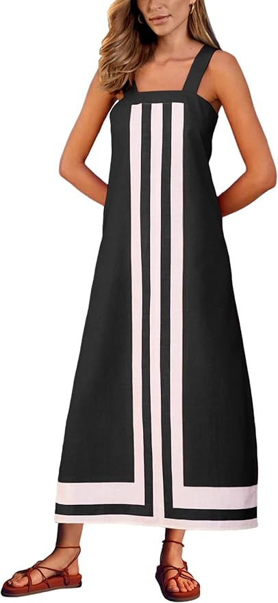 Ailoqing 2026 Women Bohemian Floral Dress Summer Casual Color Block Maxi Beach Overall Dress Cove... | Amazon (US)