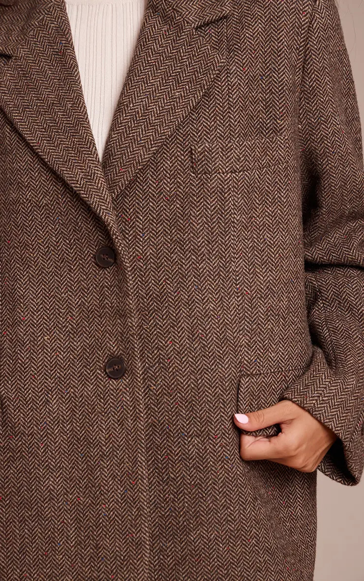 Brown Herringbone Grandad Oversized Blazer | PrettyLittleThing US