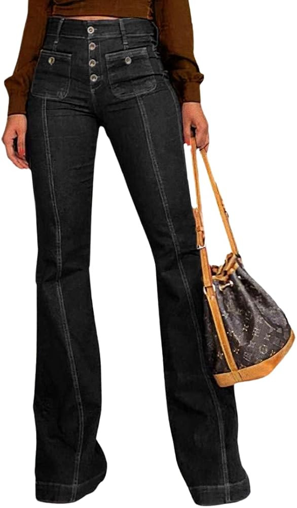 yoeasy Women's Flare Bell Bottom High Waist Jeans Vintage Stretch Bootcut Denim Trouser with Pock... | Amazon (US)