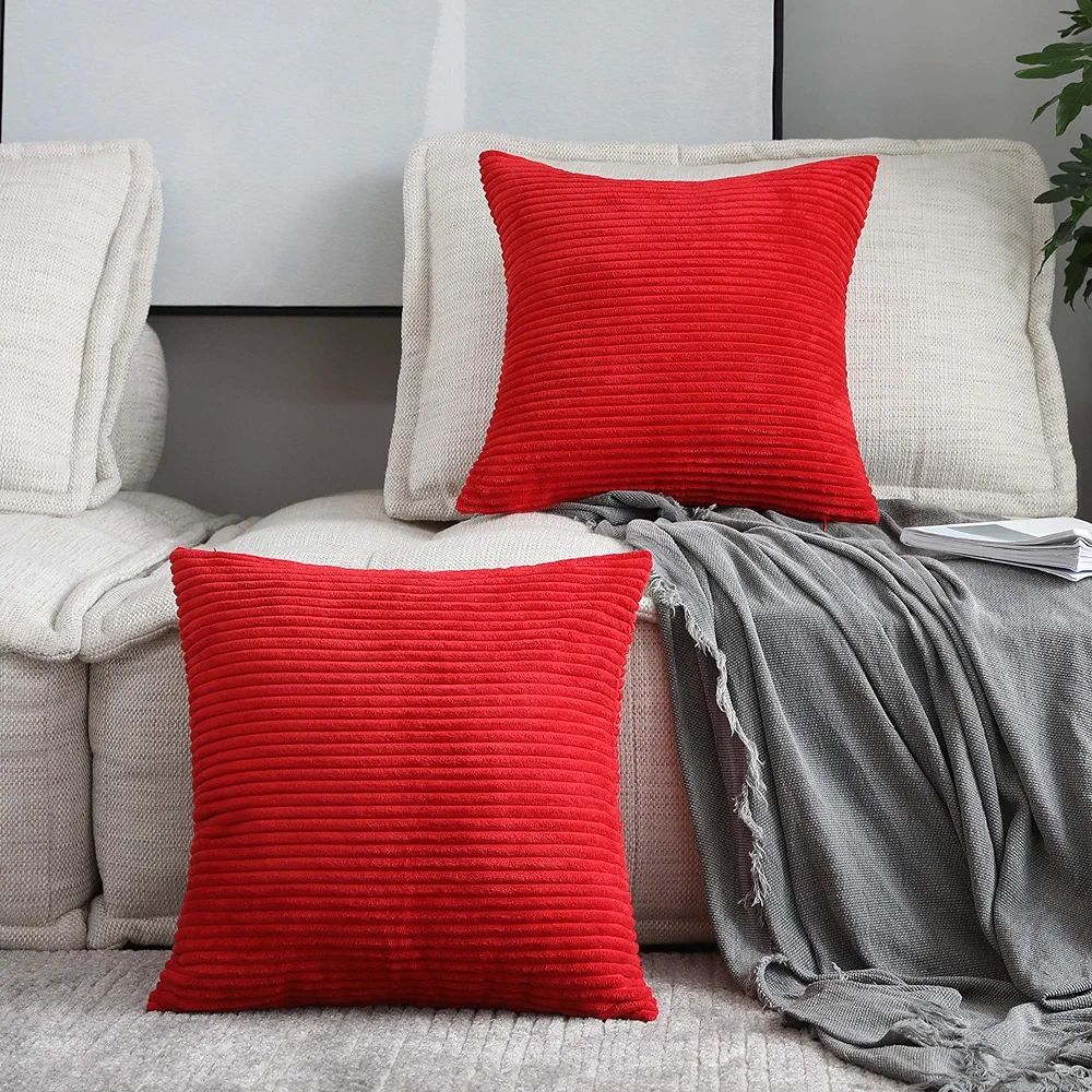Home Brilliant Red Pillows Decorative Throw Pillows Covers for Couch Bench Set of 2 Striped Velve... | Amazon (US)