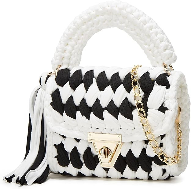 Chunky Yarn Knit Crochet Tote Purse Crossbody Bags for Women - Handwoven Evening Clutch Flap Shou... | Amazon (US)
