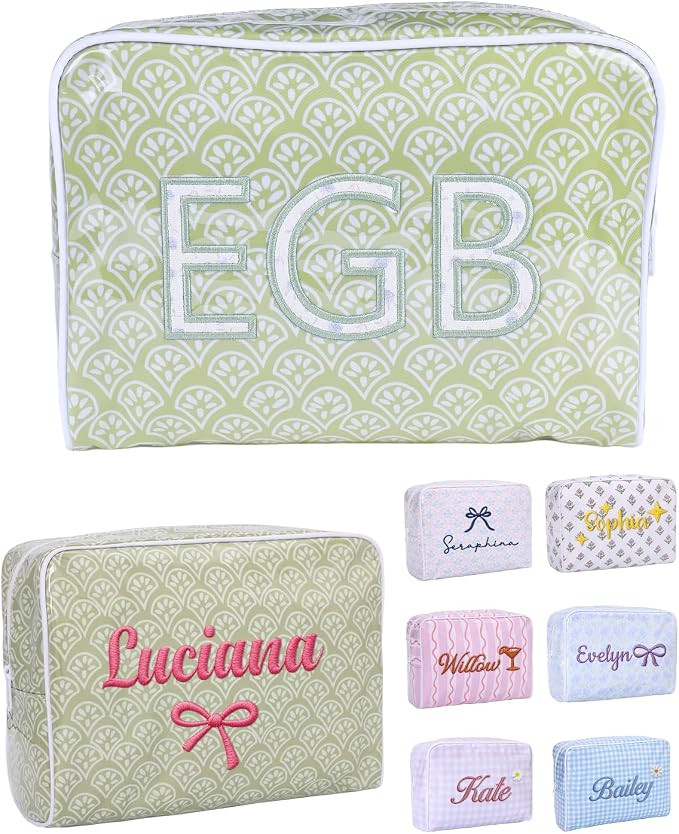Large Capacity Striped PVC Makeup Bags for Women, Personalized Embroidered Name Waterproof Cosmet... | Amazon (US)