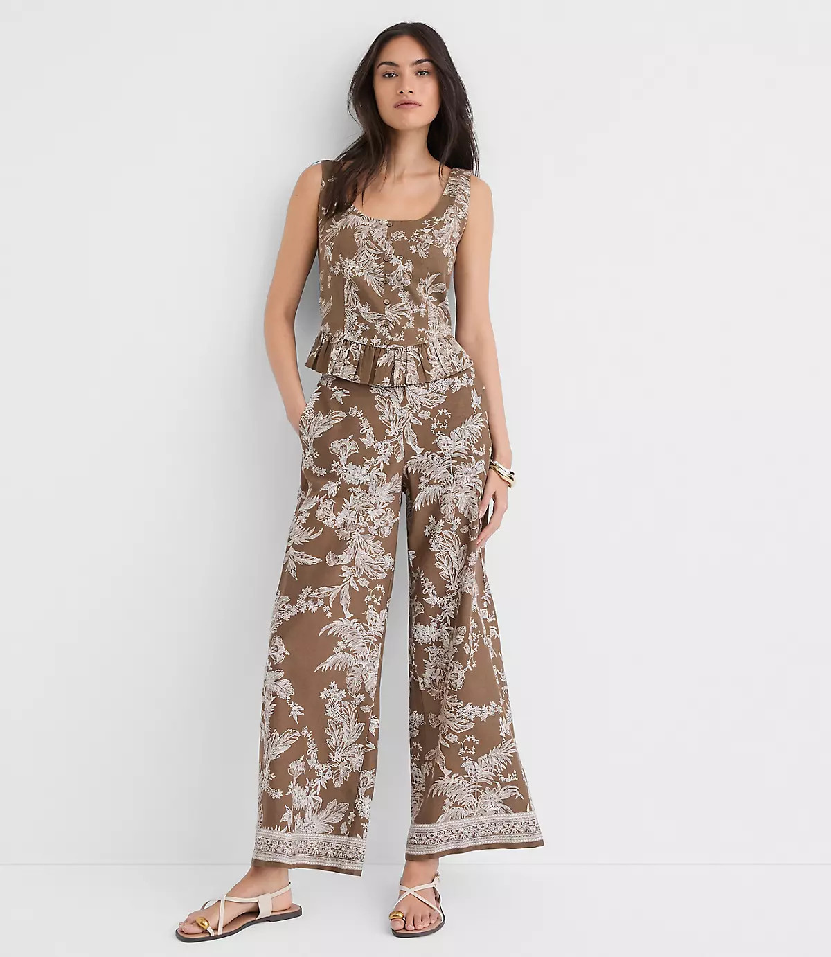 Floral Toile Linen Cotton Peplum Top | LOFT
