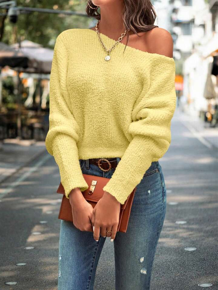 SHEIN Frenchy Solid Color Batwing Sleeve Casual Sweater | SHEIN