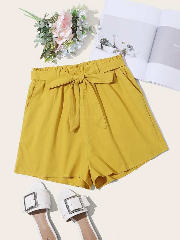 Solid Paperbag Waist Belted Shorts | SHEIN