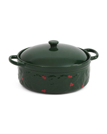 3.5x8.5 Holly Embossed Casserole Baker | TJ Maxx