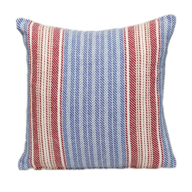 Nassau Collection Striped Square Cotton Throw Pillow - 16" - Blue and Red | Walmart (US)