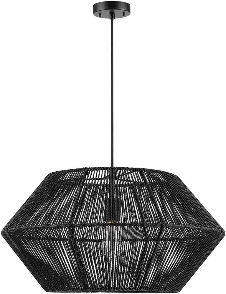 Globe Electric 65470 1-Light Chandelier, Matte Black Natural Twine, Mate Black Canopy and Socket, De | Amazon (US)