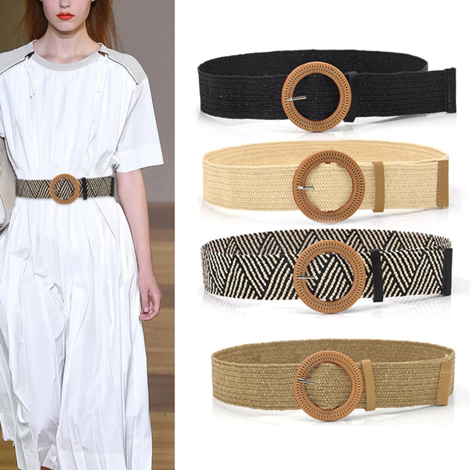 Dress Choice Women Belts For Dresses, Elastic Straw Rattan Waist Band Bohemian Dress Braided Wais... | Walmart (US)